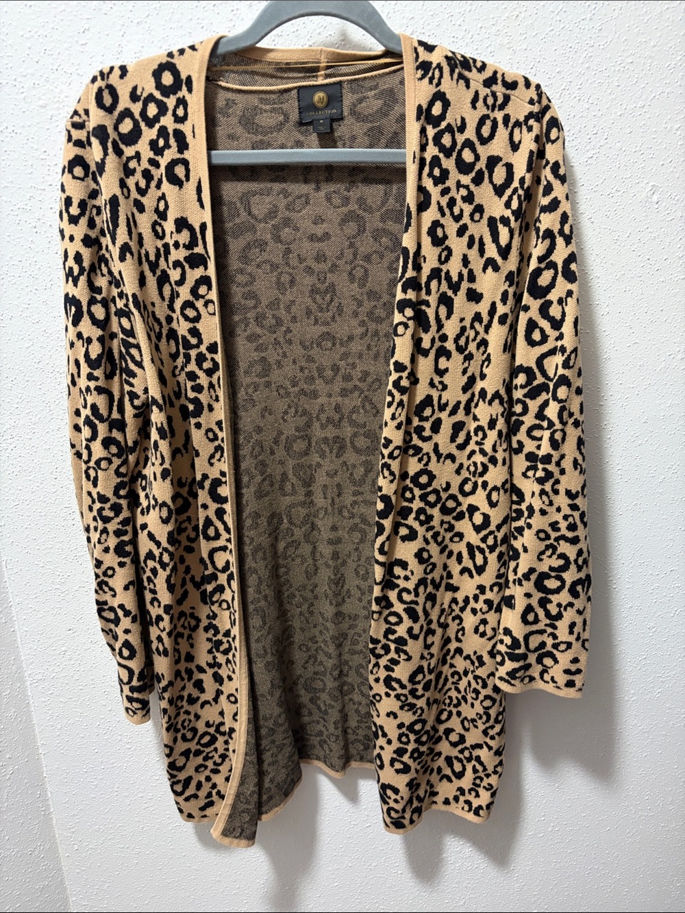 Open-Front Leopard Print Cardigan Sweater - Tan/Black